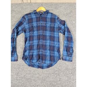 GAP 1969 Men's Blue Plaid Slim Fit Long Sleeve Shirt M Pearl Snap Button Flannel